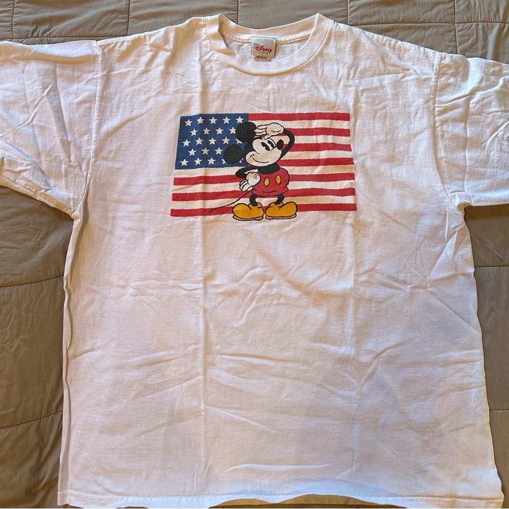 Disney White T-Shirt with Mickey Mouse and American Flag